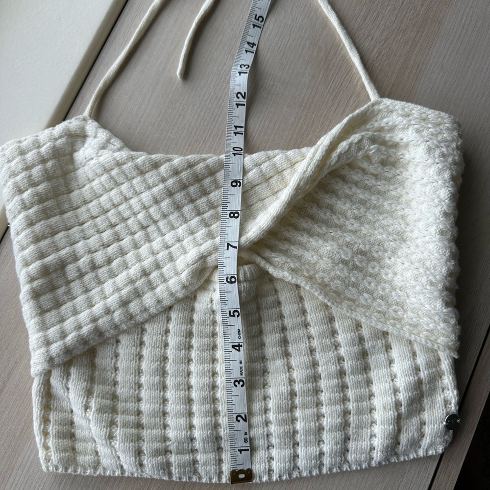Roxy Venice Soft Crochet Knit Halter Top Egret Off-White, Size L - Picture 2 of 6